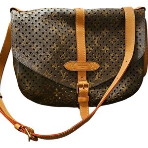 Brown Perforated Leather Crossbody Bag